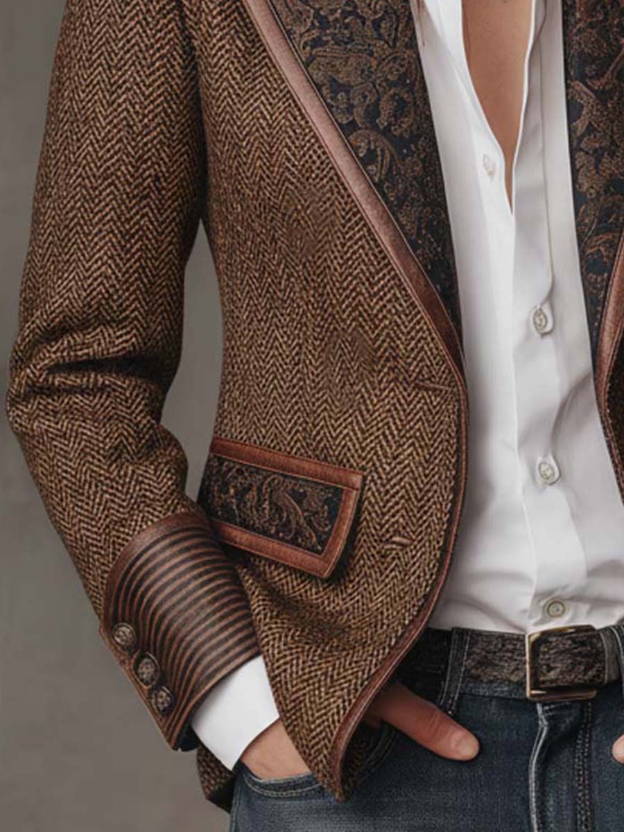 Herringbone Blazer With Printed Panels