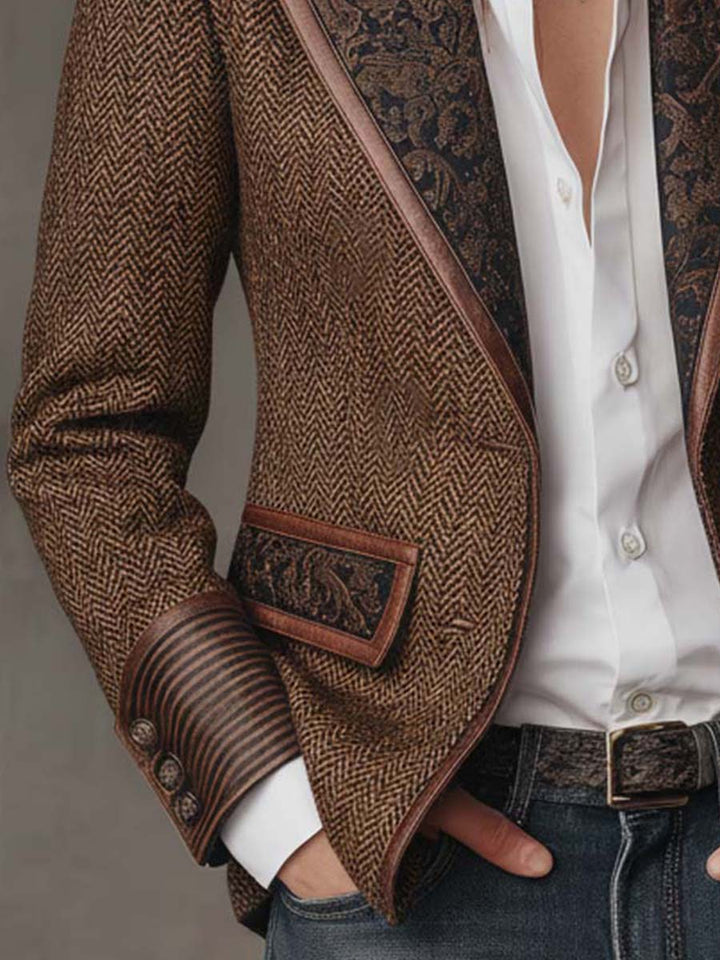 Herringbone Blazer With Printed Panels