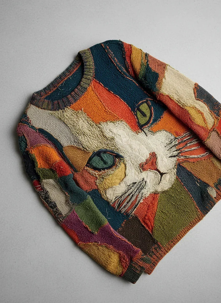 Audra – Artistic Cat Patchwork Jumper