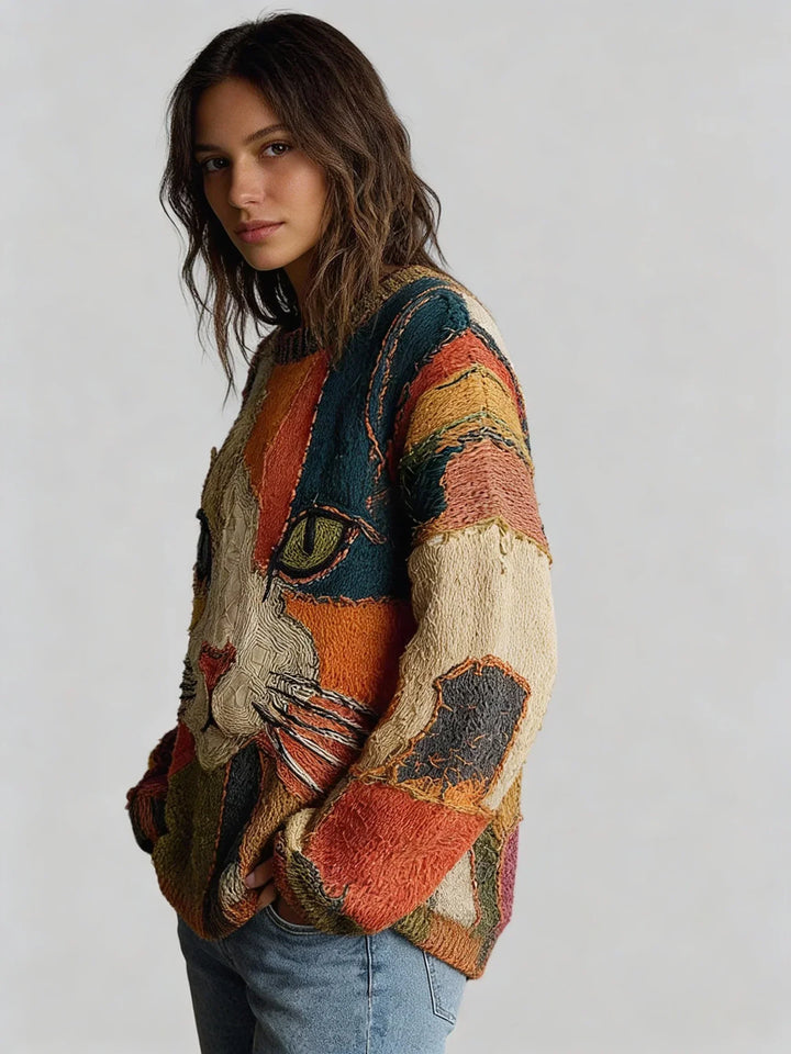 Audra – Artistic Cat Patchwork Jumper