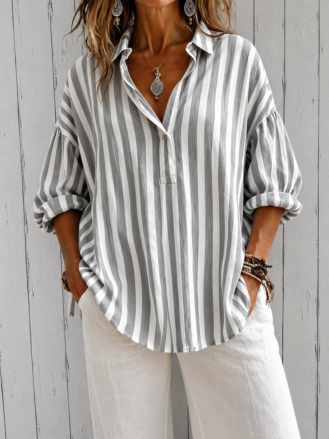 Nora | Loose Striped Blouse with Collar