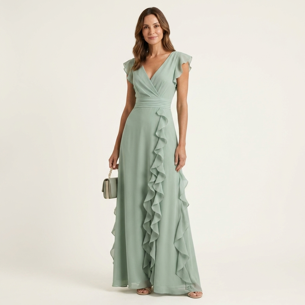 Nellyana | Wrap-Style V-Neck Ruffle Dress