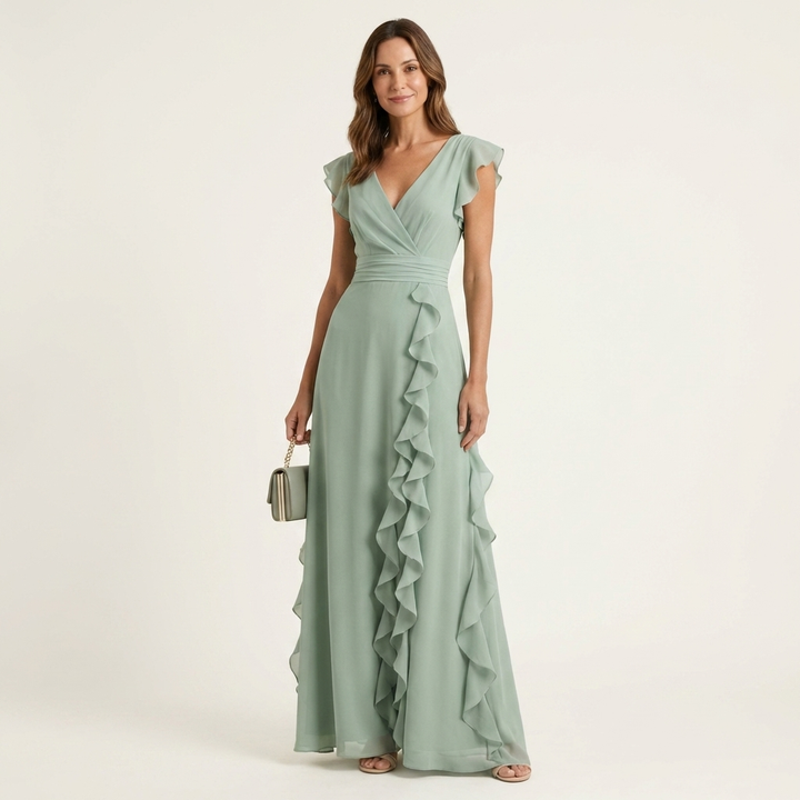Nellyana | Wrap-Style V-Neck Ruffle Dress