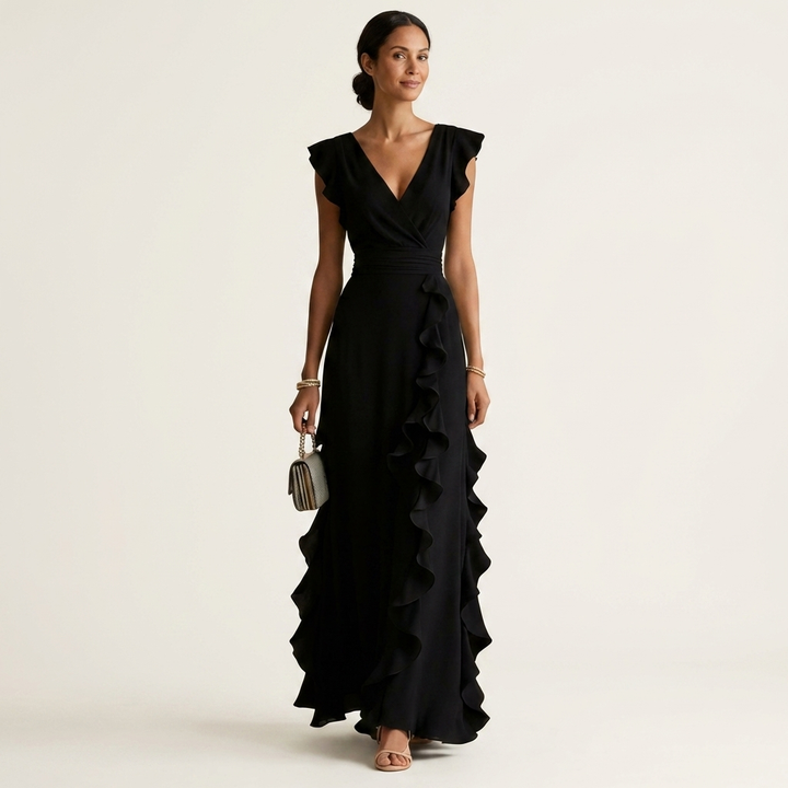 Nellyana | Wrap-Style V-Neck Ruffle Dress