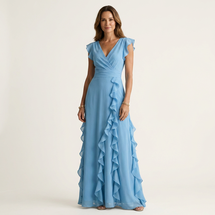 Nellyana | Wrap-Style V-Neck Ruffle Dress