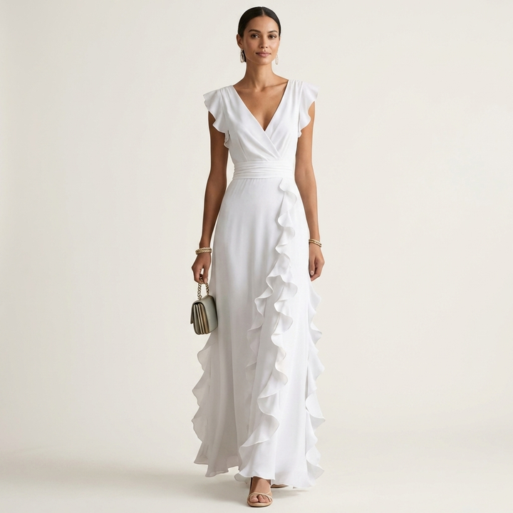 Nellyana | Wrap-Style V-Neck Ruffle Dress
