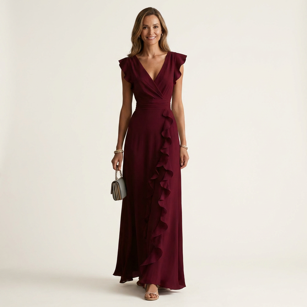 Nellyana | Wrap-Style V-Neck Ruffle Dress