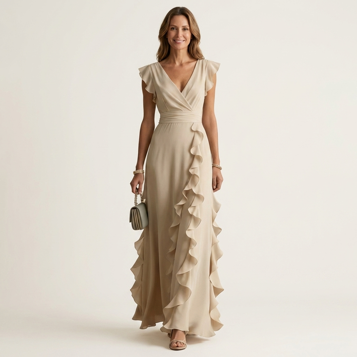 Nellyana | Wrap-Style V-Neck Ruffle Dress