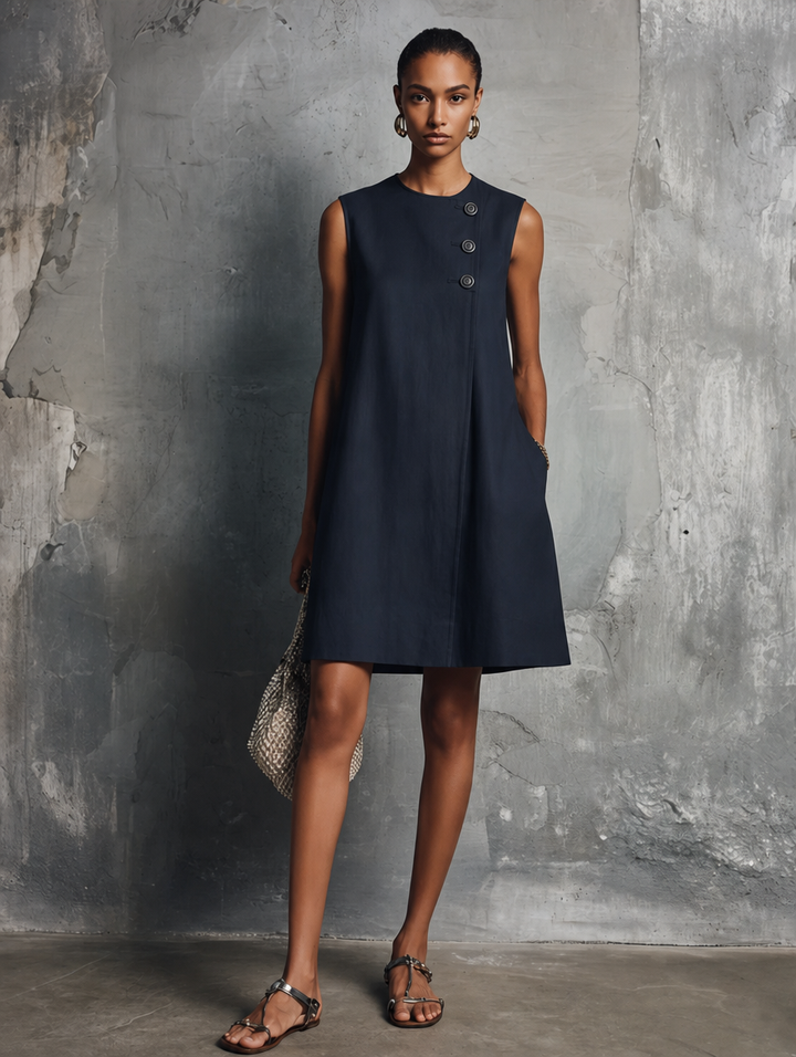 Aubrey | Asymmetric Button Mini Dress