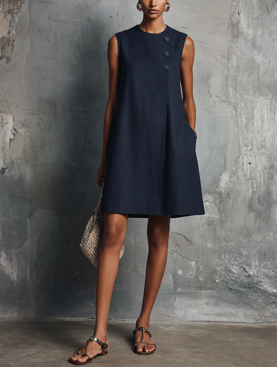Aubrey | Asymmetric Button Mini Dress