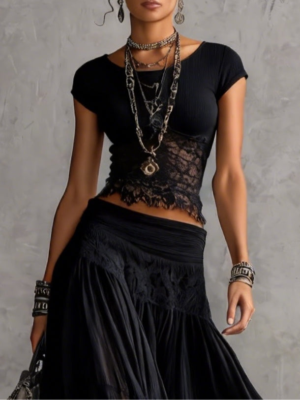 Olivia | Lace-Paneled Skirt Set