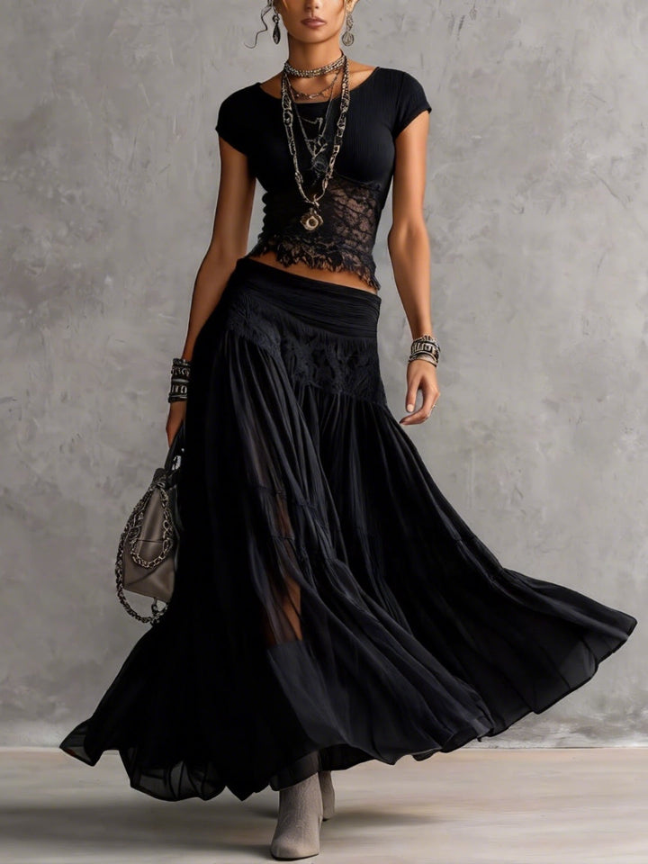 Olivia | Lace-Paneled Skirt Set
