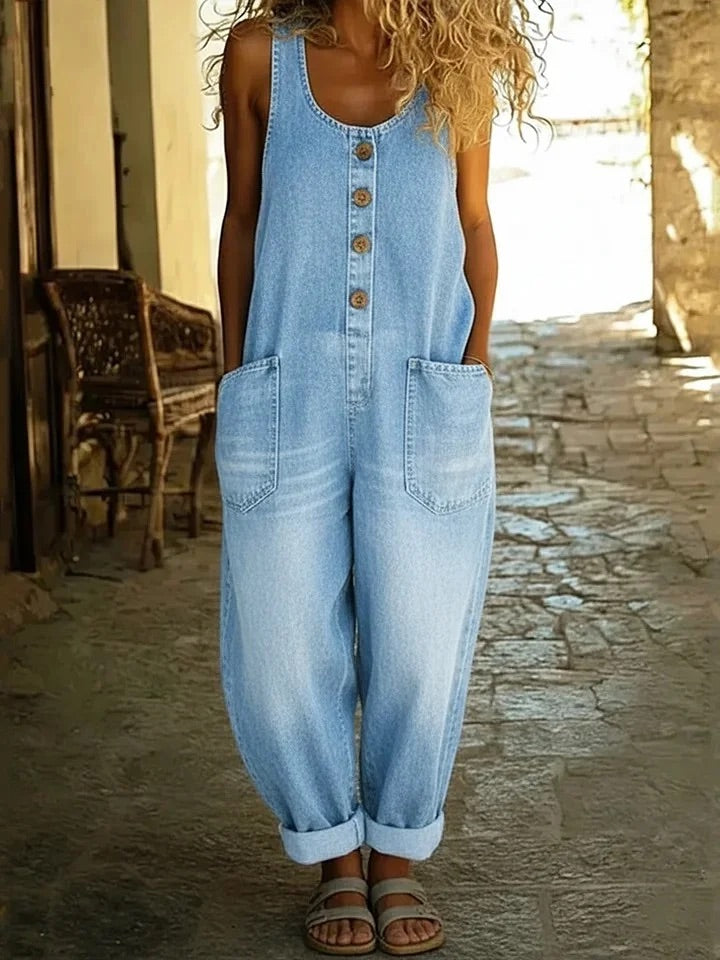 Margaret | Vintage Soft Cotton Denim-Look Overall