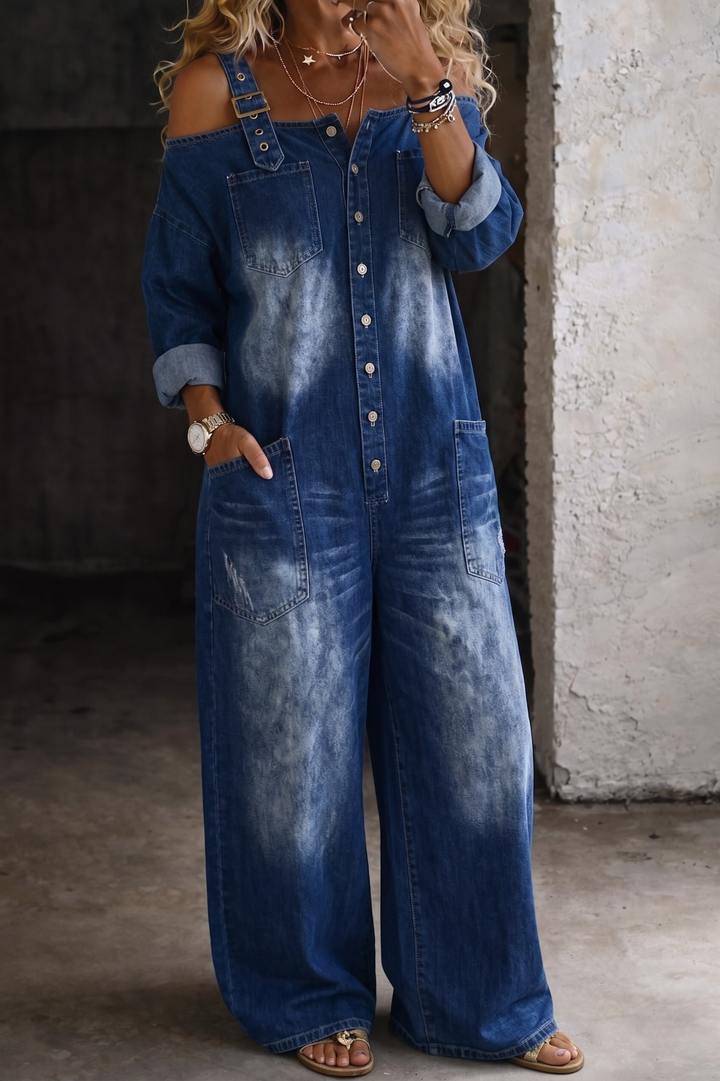 Sophia | Denim Jumpsuit with Exposed Shoulders
