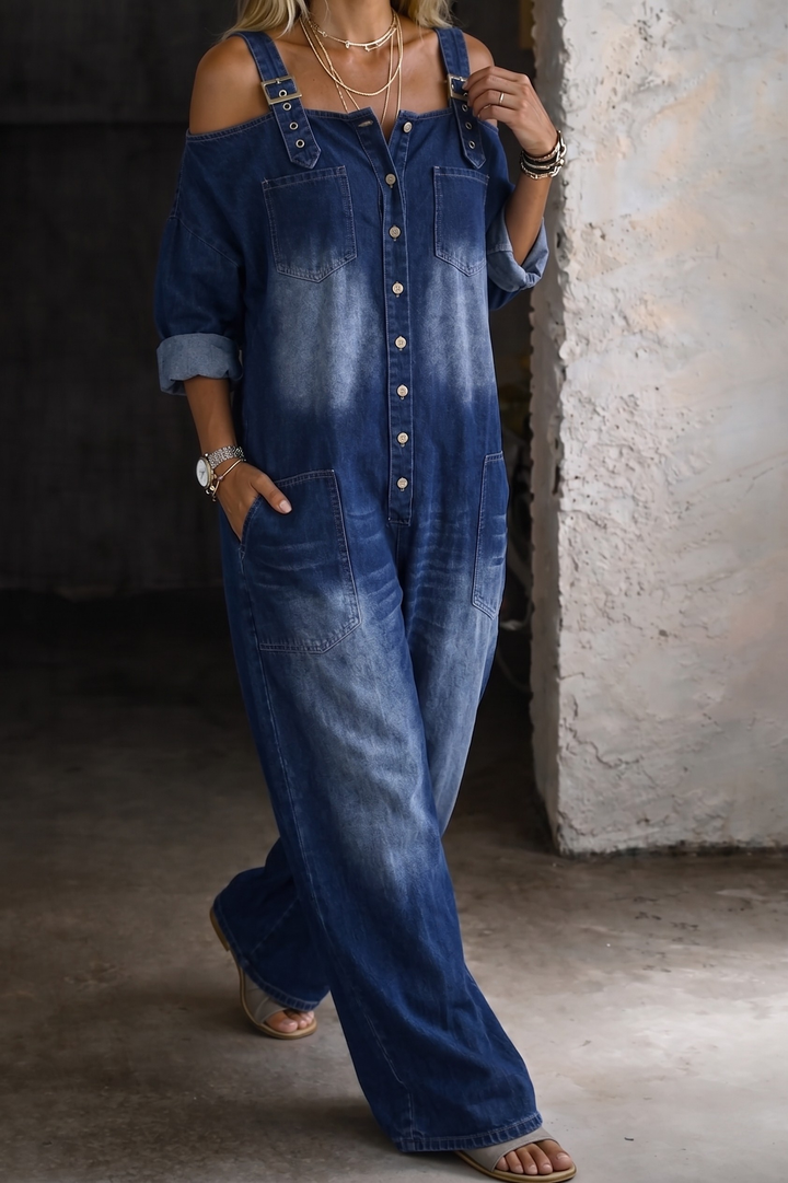 Sophia | Denim Jumpsuit with Exposed Shoulders