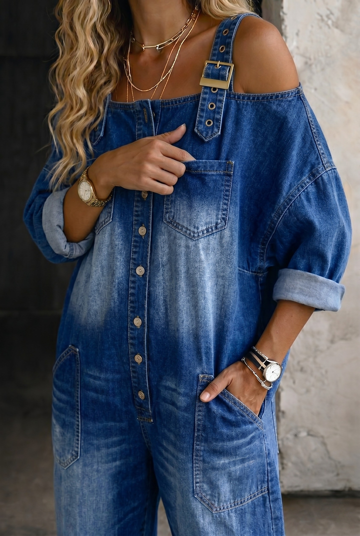 Sophia | Denim Jumpsuit with Exposed Shoulders