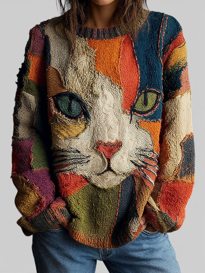 Audra – Artistic Cat Patchwork Jumper