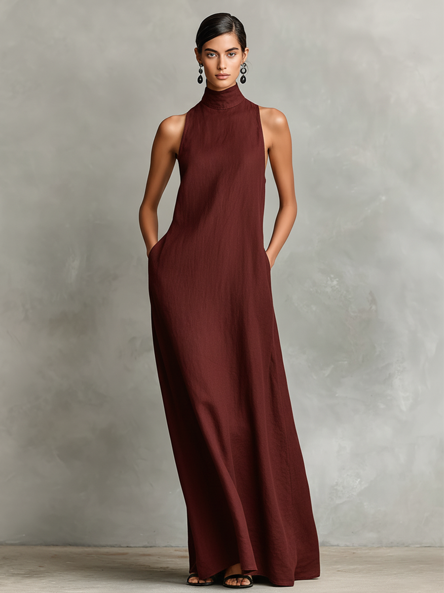 Chrissy | High Neck Pocket Maxi Dress