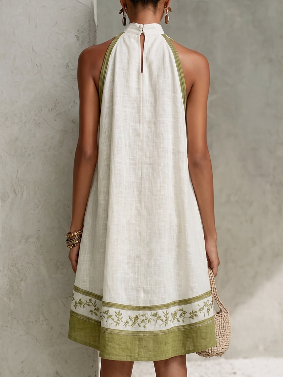 Agathe | White & Olive Floral A-Line Mini Dress