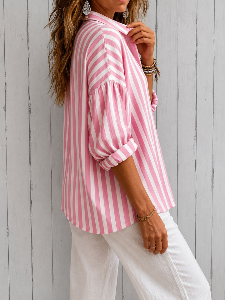 Nora | Loose Striped Blouse with Collar